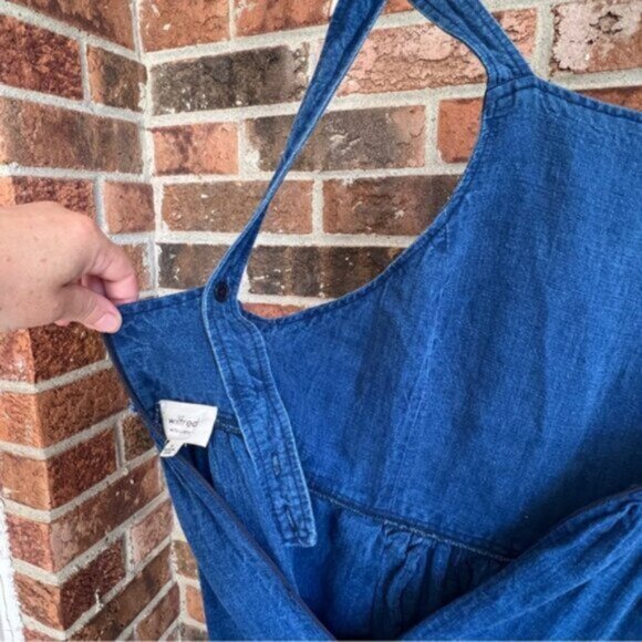 Aritzia  * Wilfred Midi  Pinafore Linen Dress   Blue Moroccan EUC - Picture 11 of 14